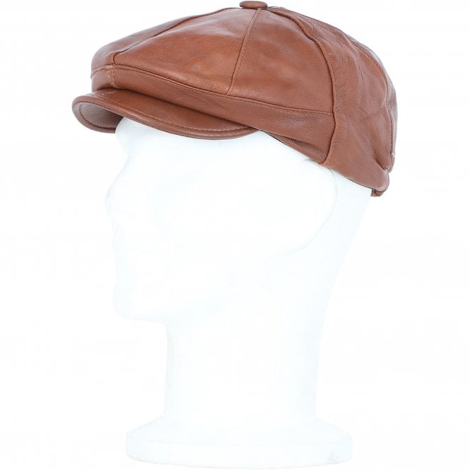 Ashwood Leather Men's Small Fitting 8 Panel Leather Flat Cap Tan: E19-192