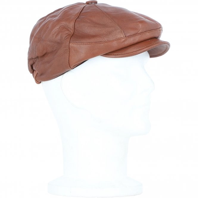 Ashwood Leather Men's Small Fitting 8 Panel Leather Flat Cap Tan: E19-192