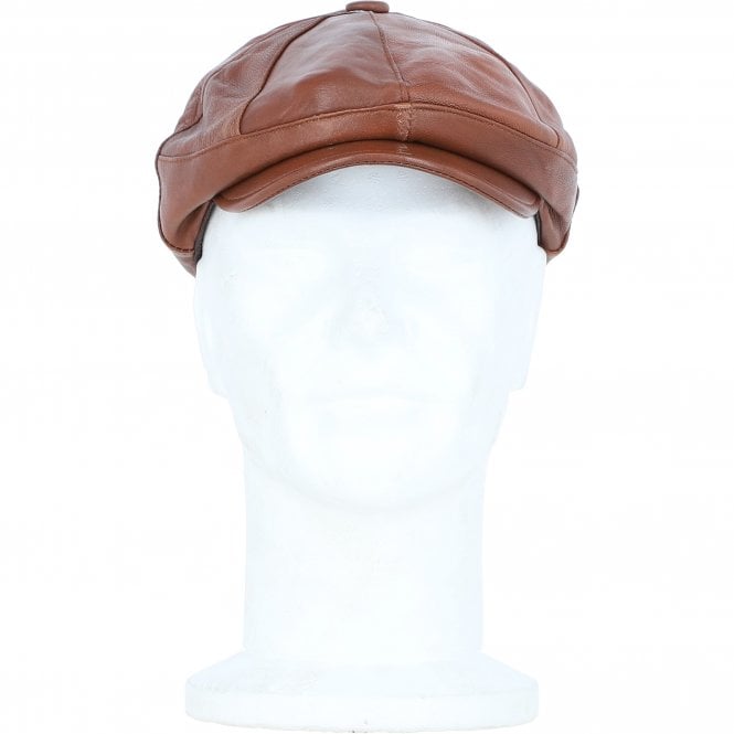 ashwood leather Men's Small Fitting 8 Panel Leather Flat Cap Tan: E19-192