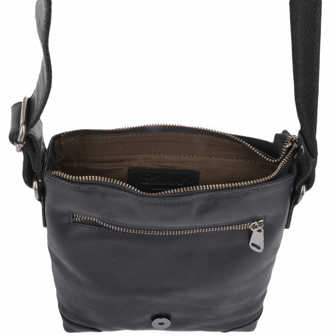 Ashwood Leather Mens 3 Pocket Luxury Small Leather Flight Bag Black : Jack