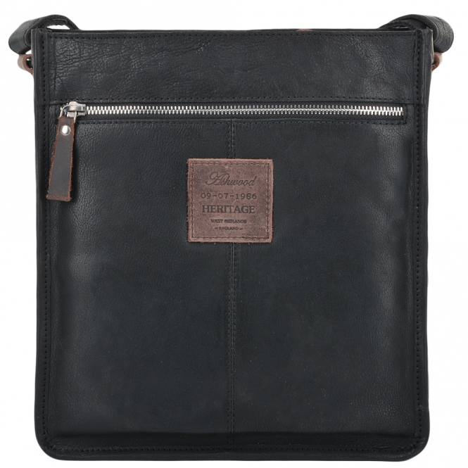 Ashwood Leather Mens 3 Pocket Medium Leather Messenger Bag Black : 4552