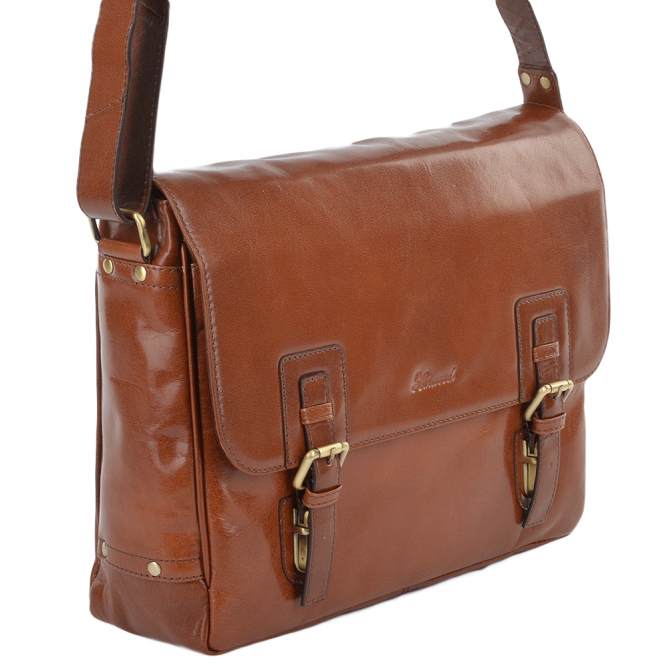 Ashwood Leather Mens Double Clasp Laptop Satchel Chestnut/vt : Jasper