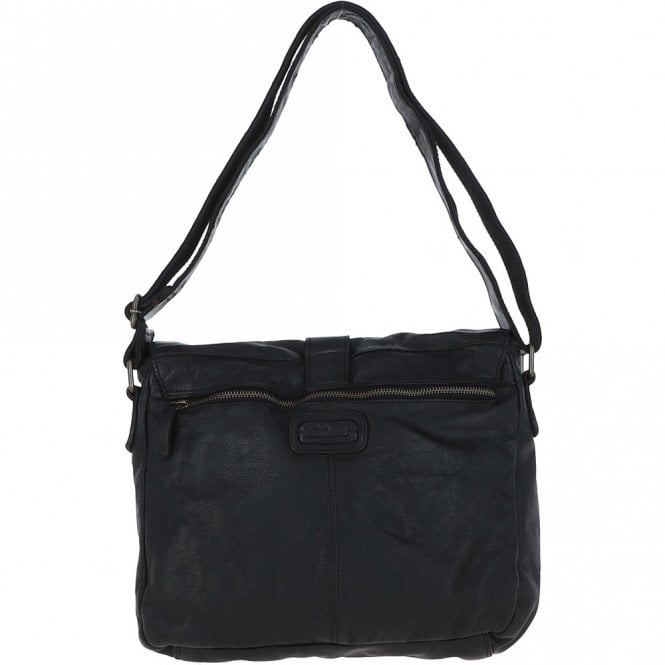 Ashwood Leather Mens Four Pocket Leather Messenger Bag Black : Cyrus