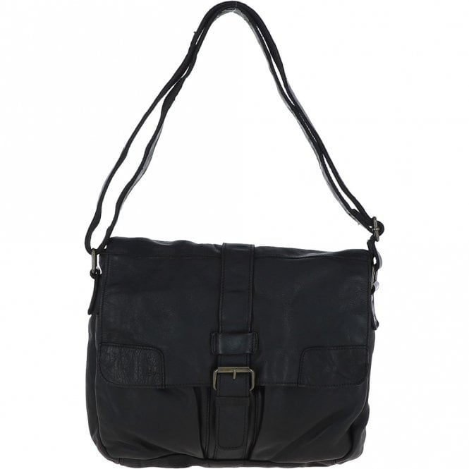 ashwood leather Mens Four Pocket Leather Messenger Bag Black : Cyrus