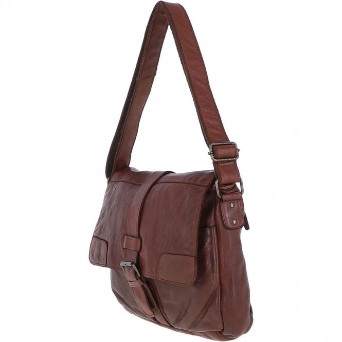 Ashwood Leather Mens Four Pocket Leather Messenger Bag Brandy : Cyrus