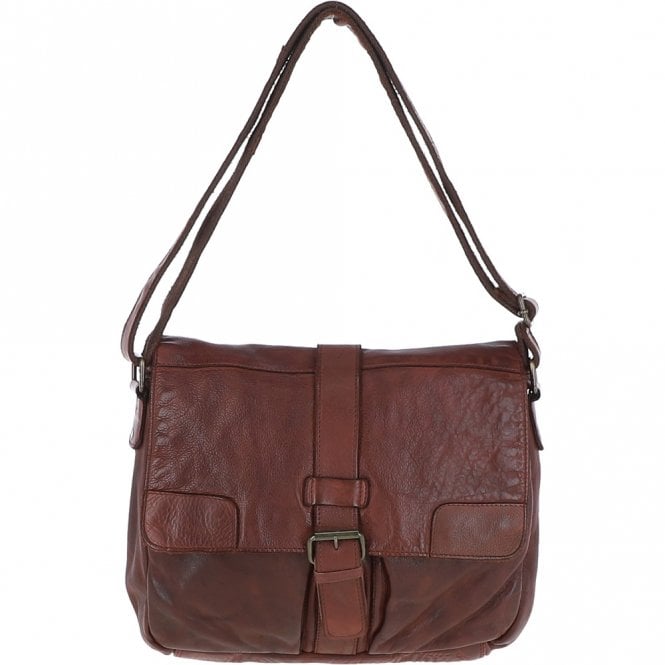 ashwood leather Mens Four Pocket Leather Messenger Bag Brandy : Cyrus