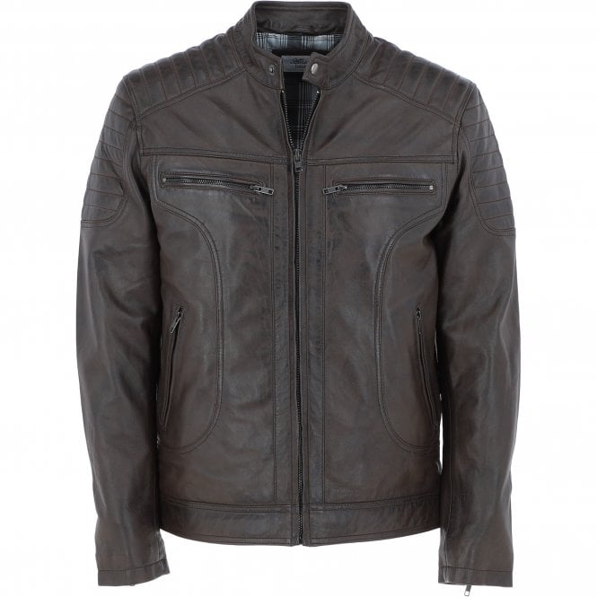 ashwood leather Mens Leather Biker Jacket Brown: G-6200