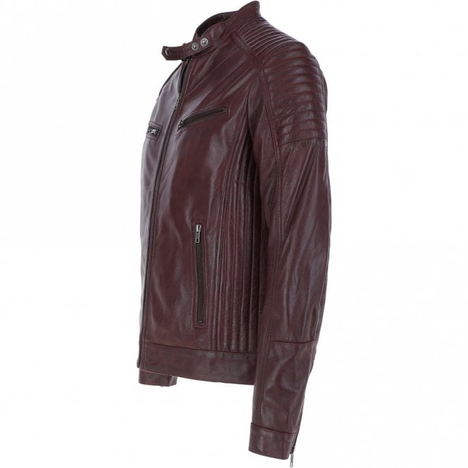 Ashwood Leather Mens Leather Biker Jacket Burgundy: Axel