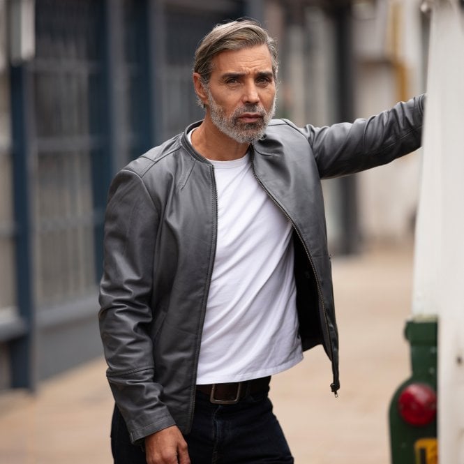 Ashwood Leather Mens Leather Biker Jacket Grey: BR FONS-1