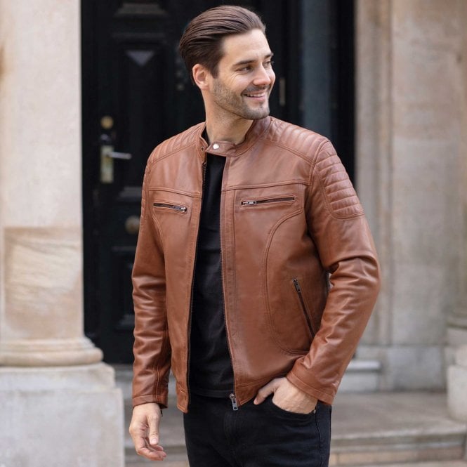 Ashwood Leather Mens Leather Biker Jacket Tan: G-6200