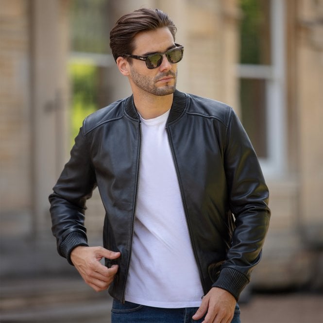 Ashwood Leather Mens Leather Bomber Jacket Black : 2436