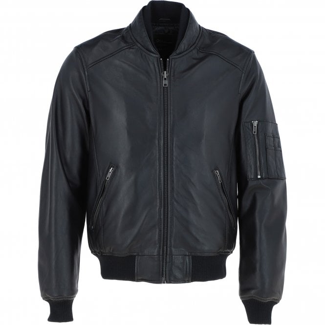 ashwood leather Mens Leather Bomber Jacket Black: Oscar Bomber