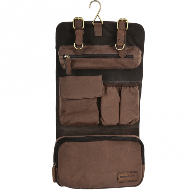 Ashwood Leather Mens Leather & Canvas Hanging Toiletry Bag Mud/mud : 7010
