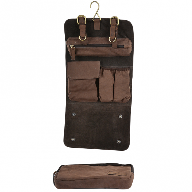 Ashwood Leather Mens Leather & Canvas Hanging Toiletry Bag Mud/mud : 7010