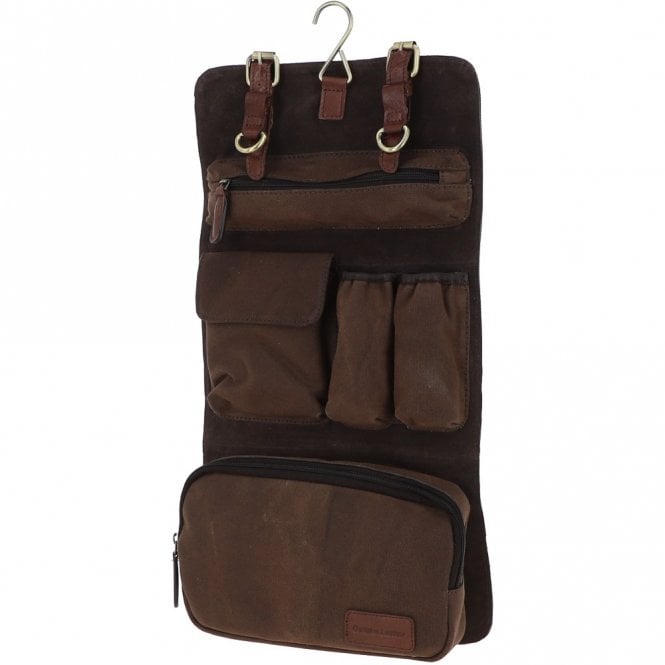 Ashwood Leather Mens Leather & Canvas Hanging Toiletry Bag Tan/crum : 7010
