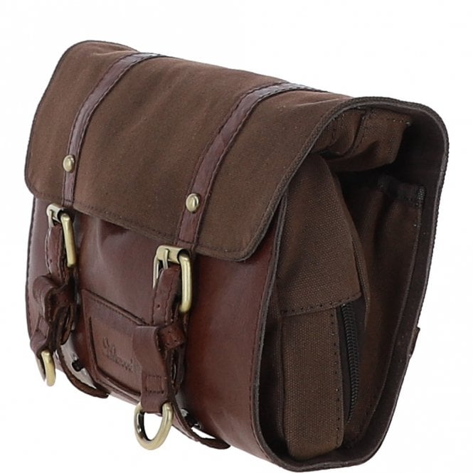 Ashwood Leather Mens Leather & Canvas Hanging Toiletry Bag Tan/crum : 7010