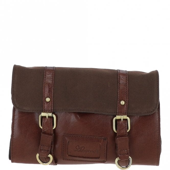 ashwood leather Mens Leather & Canvas Hanging Toiletry Bag Tan/crum : 7010