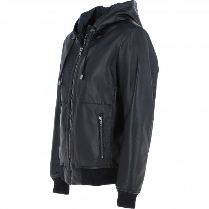 Ashwood Leather Mens Leather Hodded Jacket Black: Super Bomber