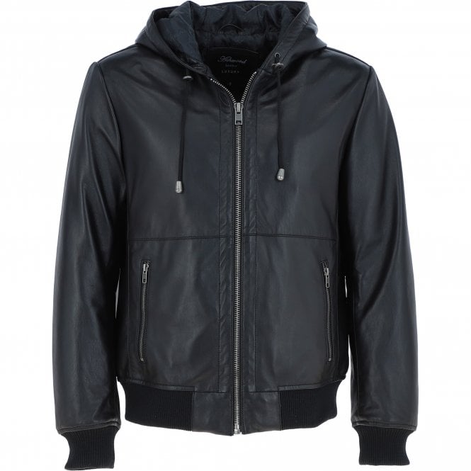 ashwood leather Mens Leather Hodded Jacket Black: Super Bomber