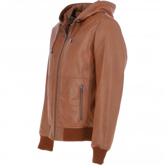 Ashwood Leather Mens Leather Hodded Jacket Cognac: Super Bomber