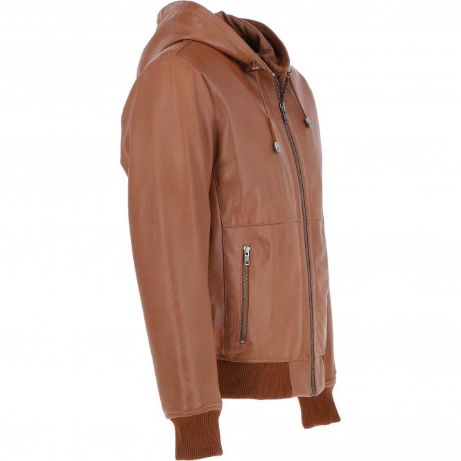 Ashwood Leather Mens Leather Hodded Jacket Cognac: Super Bomber