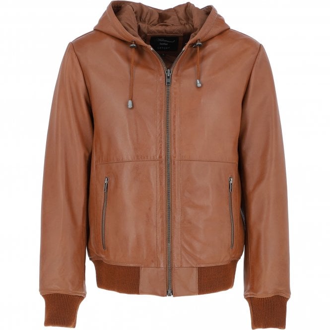 ashwood leather Mens Leather Hodded Jacket Cognac: Super Bomber