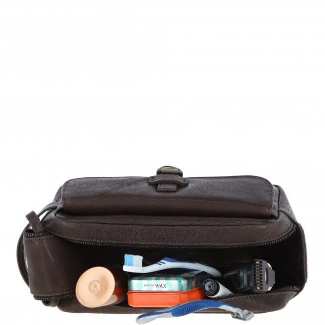 Ashwood Leather Mens Leather Toiletry Wash Bag Brown: Row