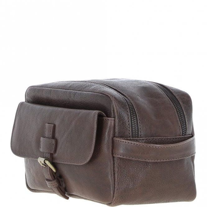 Ashwood Leather Mens Leather Toiletry Wash Bag Brown: Row