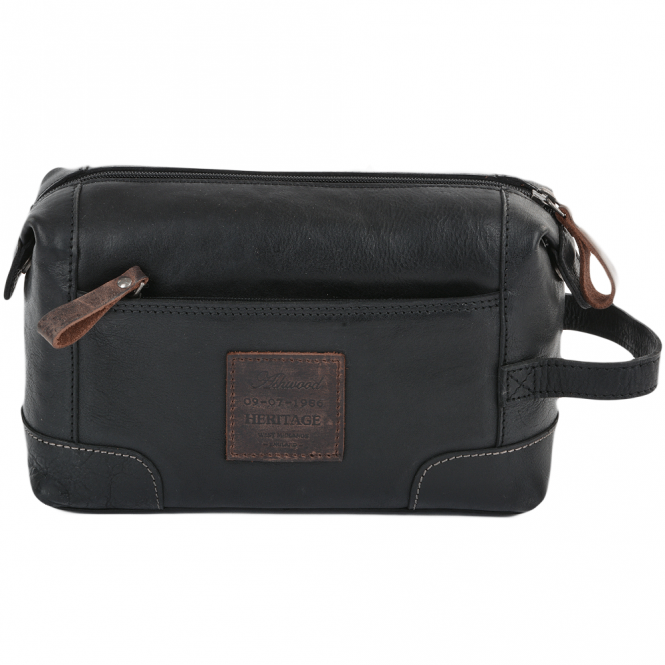 Ashwood Leather Mens Leather Wash Bag Black/mud : 4557