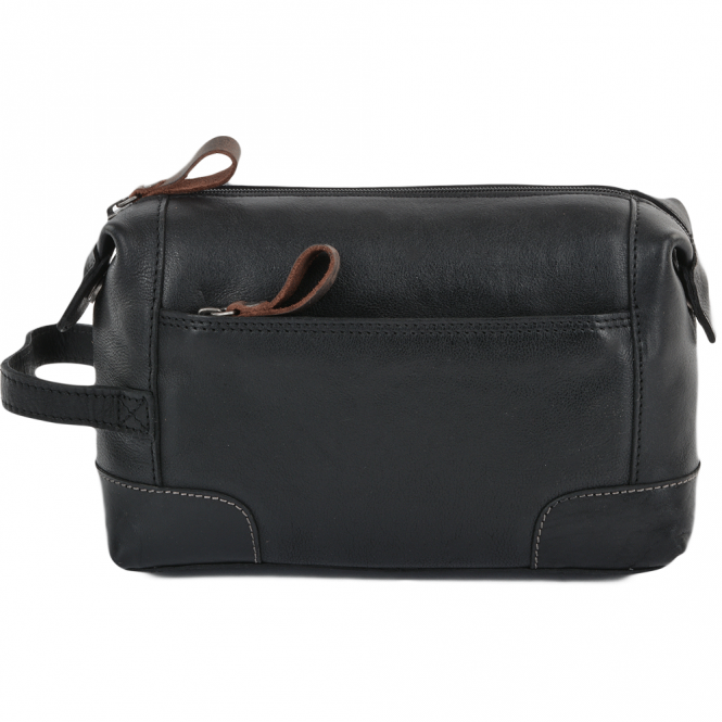 Ashwood Leather Mens Leather Wash Bag Black/mud : 4557