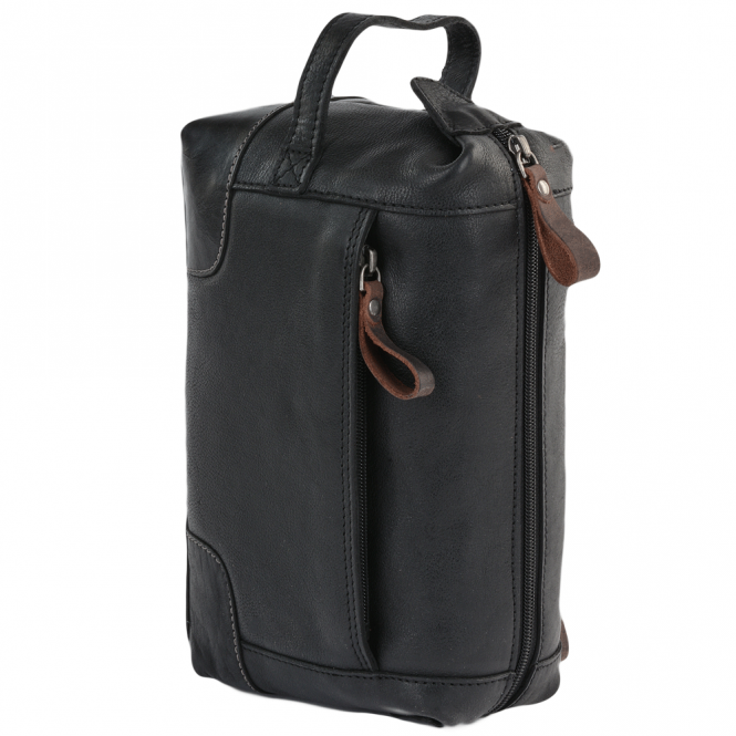 ashwood leather Mens Leather Wash Bag Black/mud : 4557