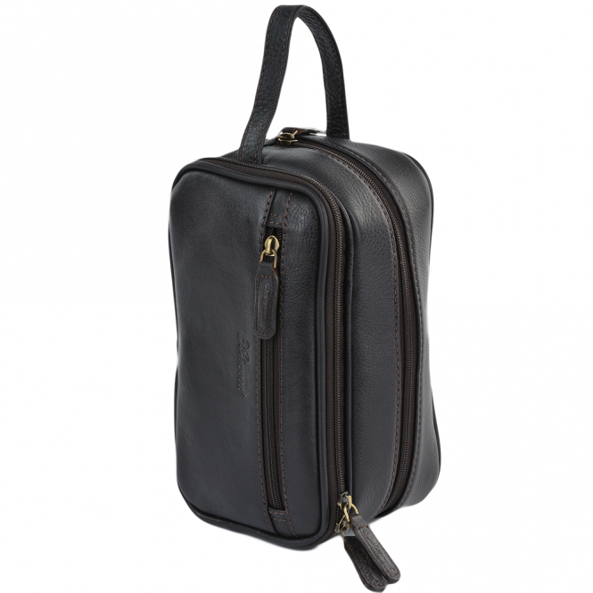 ashwood leather Mens Leather Washbag Brown/tum : 2080