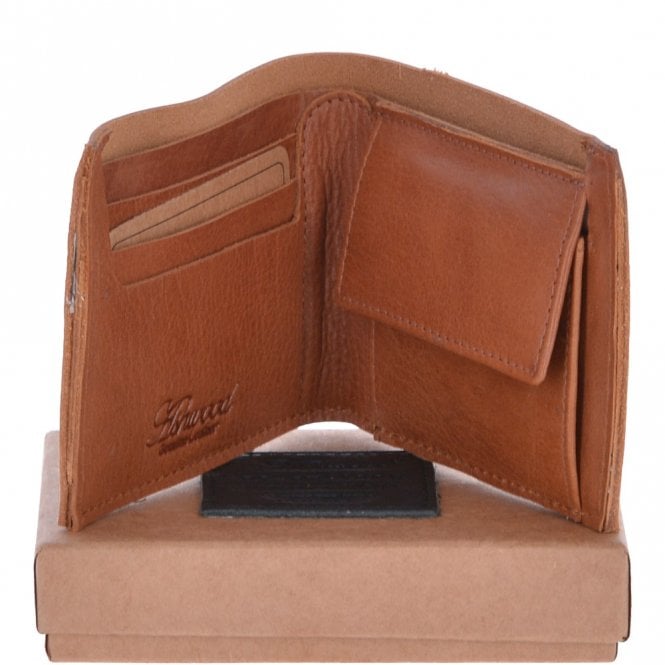 ashwood leather Mens Luxury 3 Card Note Leather Wallet With Coin Section Tan: 2003