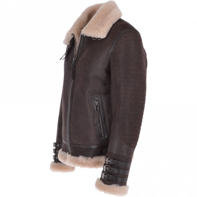 Ashwood Leather Mens Luxury Shearling Biker/ Flying Jacket Brown/ Cream : Torsten