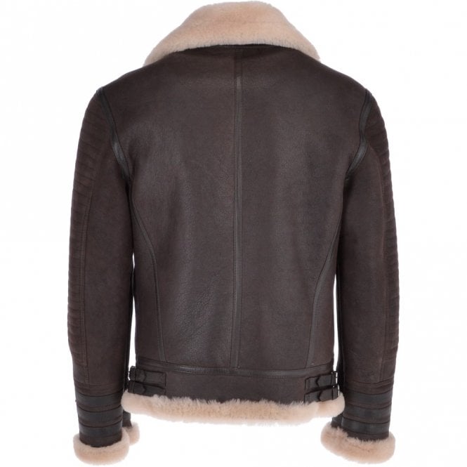 Ashwood Leather Mens Luxury Shearling Biker/ Flying Jacket Brown/ Cream : Torsten