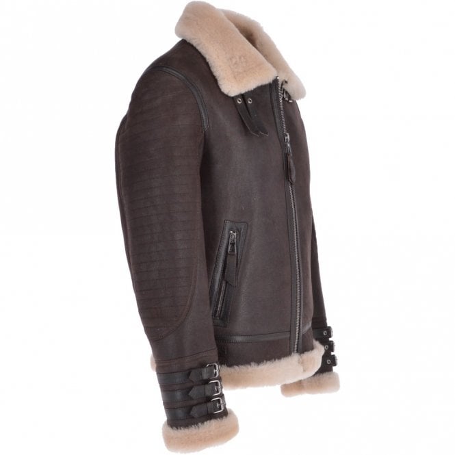 Ashwood Leather Mens Luxury Shearling Biker/ Flying Jacket Brown/ Cream : Torsten