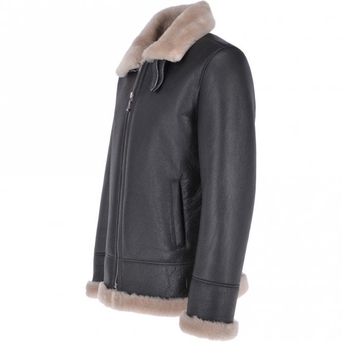 Ashwood Leather Mens Luxury Shearling Flying Jacket Black/cream : Vander