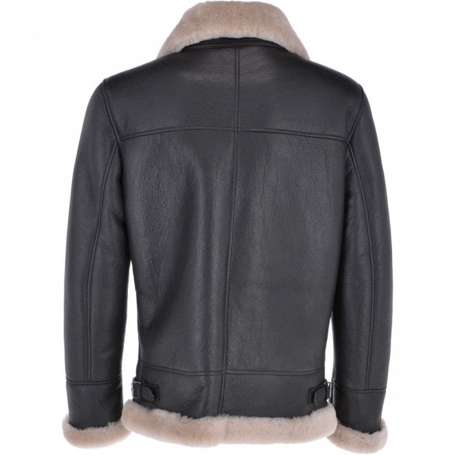 Ashwood Leather Mens Luxury Shearling Flying Jacket Black/cream : Vander
