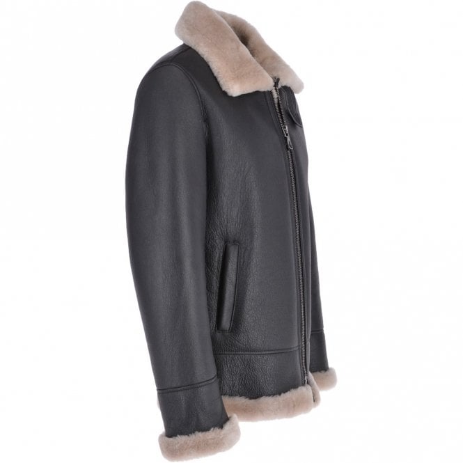 Ashwood Leather Mens Luxury Shearling Flying Jacket Black/cream : Vander
