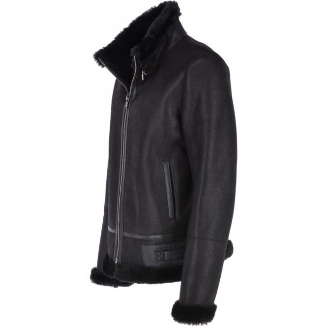 Ashwood Leather Mens Luxury Shearling Flying Jacket Black: Mandek