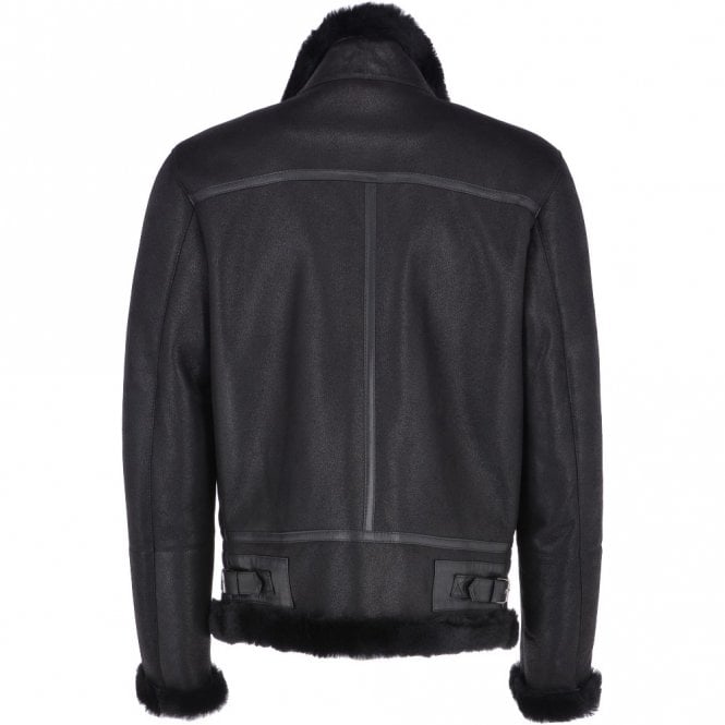 Ashwood Leather Mens Luxury Shearling Flying Jacket Black: Mandek