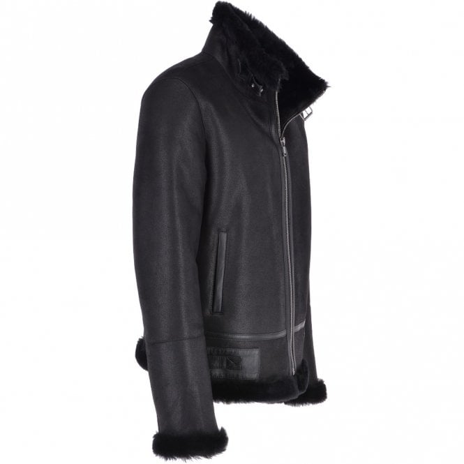 Ashwood Leather Mens Luxury Shearling Flying Jacket Black: Mandek