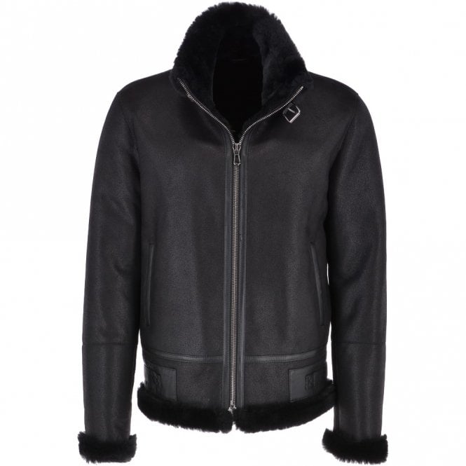 ashwood leather Mens Luxury Shearling Flying Jacket Black: Mandek