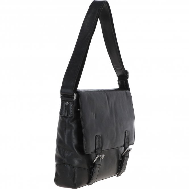 Ashwood Leather Mens Medium Leather Messsenger Bag Black : Oscar