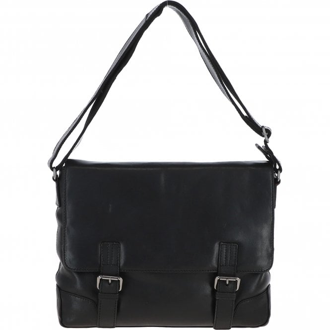 ashwood leather Mens Medium Leather Messsenger Bag Black : Oscar