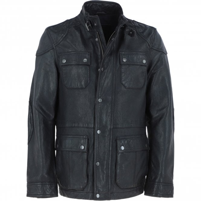 ashwood leather Mens Safari Style Leather Jacket Black: AMJ-5