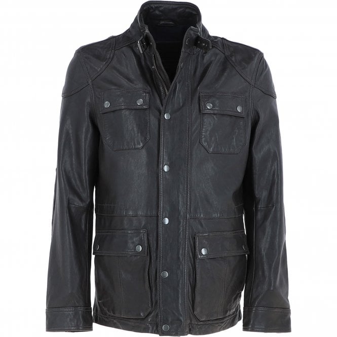 ashwood leather Mens Safari Style Leather Jacket Dark Brown: AMJ-5