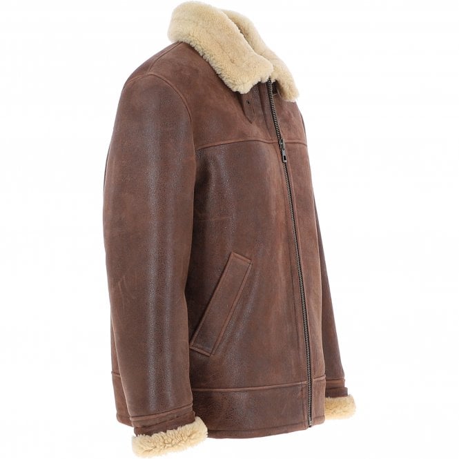 Ashwood Leather Mens Sheepskin Flying Jacket Kestane : Hunter