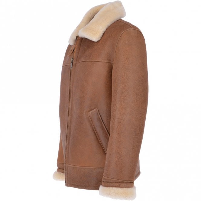 Ashwood Leather Mens Sheepskin Flying Jacket Whiskey/Cream : Hunter