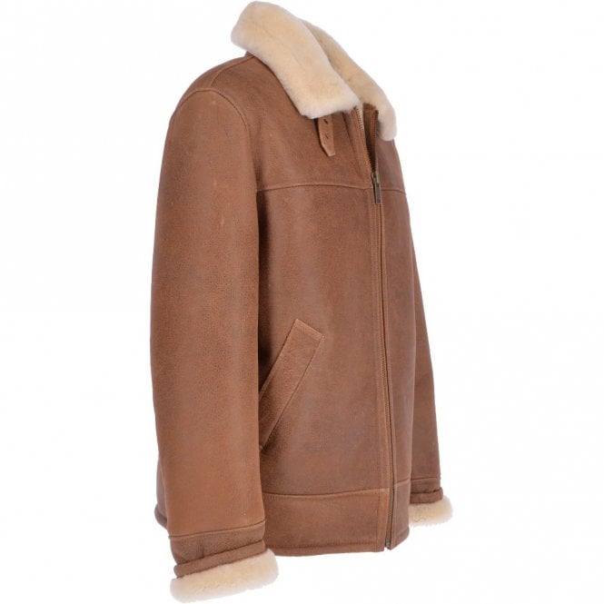 Ashwood Leather Mens Sheepskin Flying Jacket Whiskey/Cream : Hunter